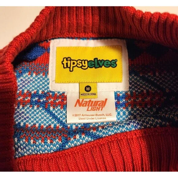 Tipsy Elves Sweater Natural Light Beer Christmas Party Blue Red Mens Size Medium